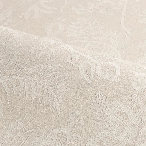 Tapeta strukturalna imitująca haft z motywem roślinnym kwiatów i liści PASTEL kość słoniowa