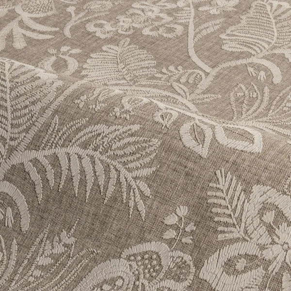 Structural wallpaper imitating embroidery with a floral and leaf pattern PASTEL - Tobacco brown
