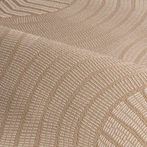 Structural wallpaper imitating embroidery in a geometric wave pattern BRODELIA PRALINE cookie beige