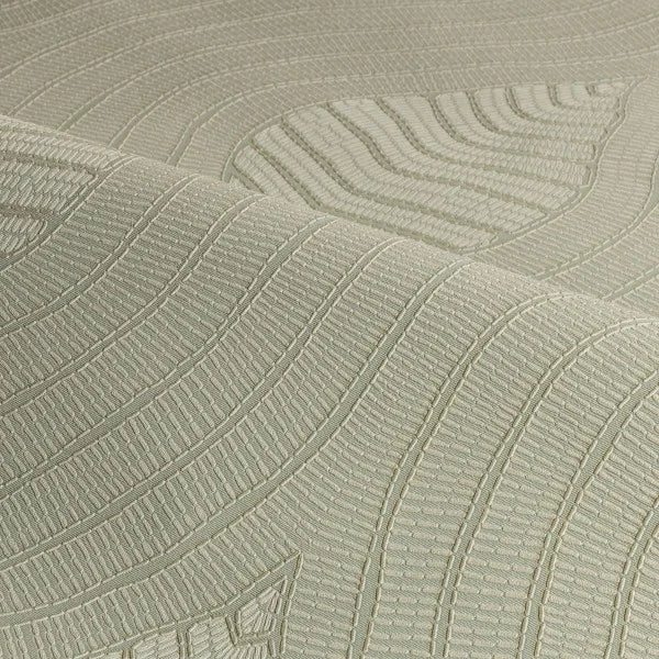 Structural wallpaper imitating embroidery in a geometric wave pattern BRODELIA OPALINE light green