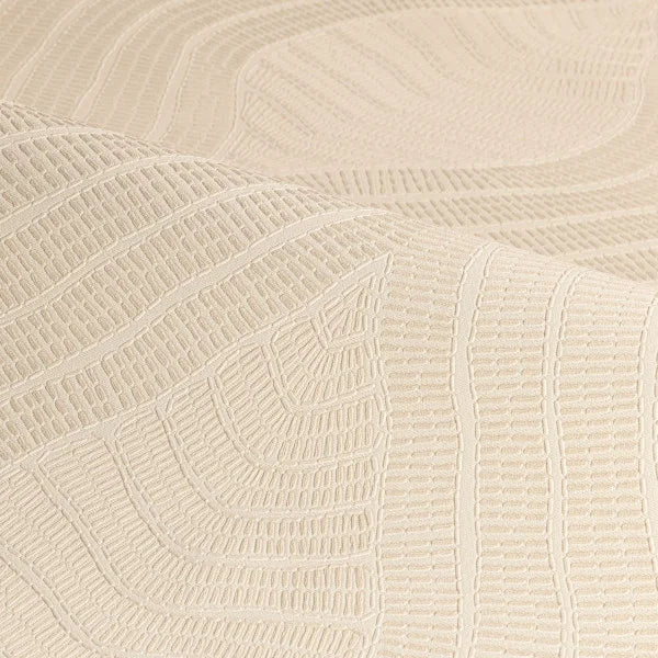 Structural wallpaper imitating embroidery in a geometric wave pattern BRODELIA IVORY ivory