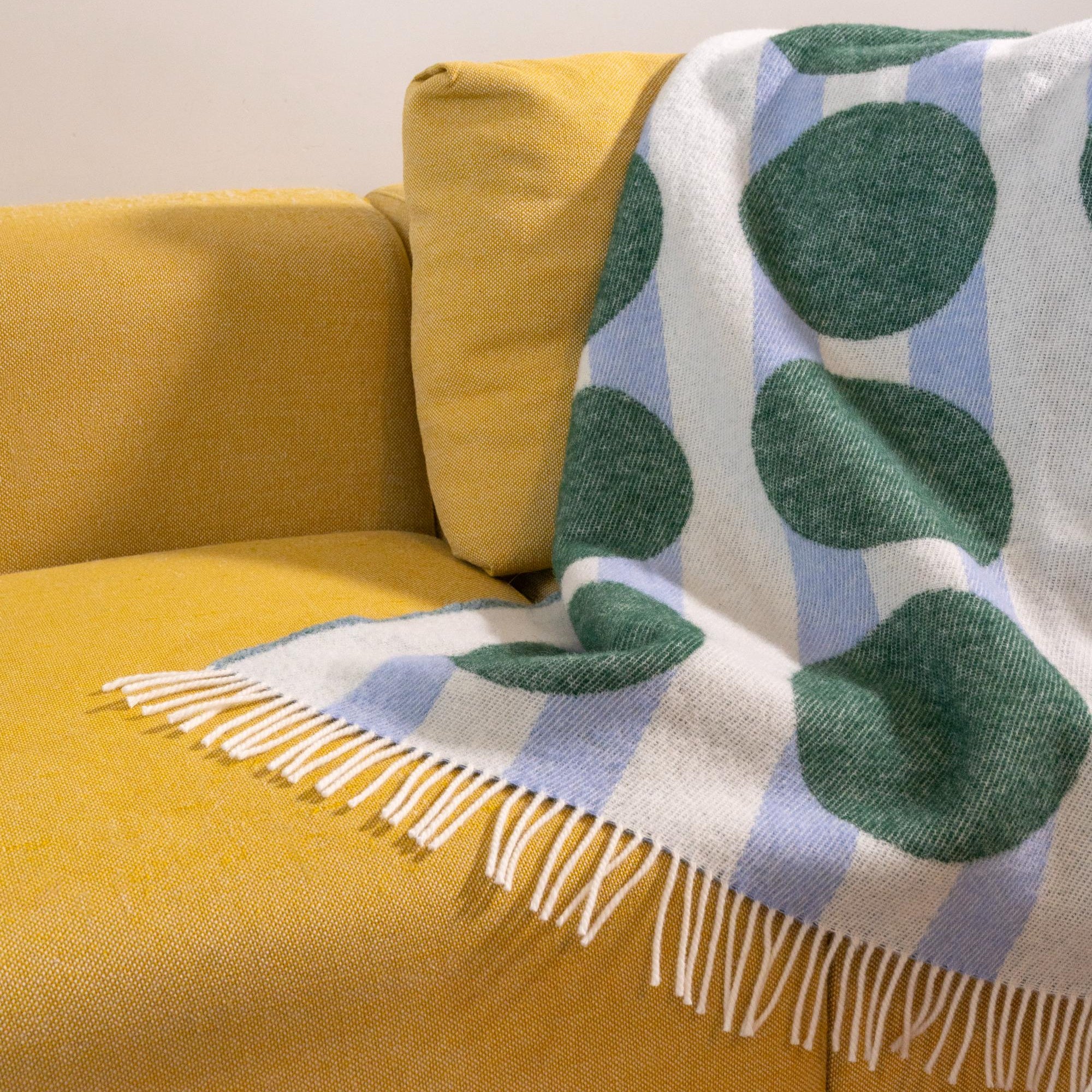 Blue DOT blanket with green and white