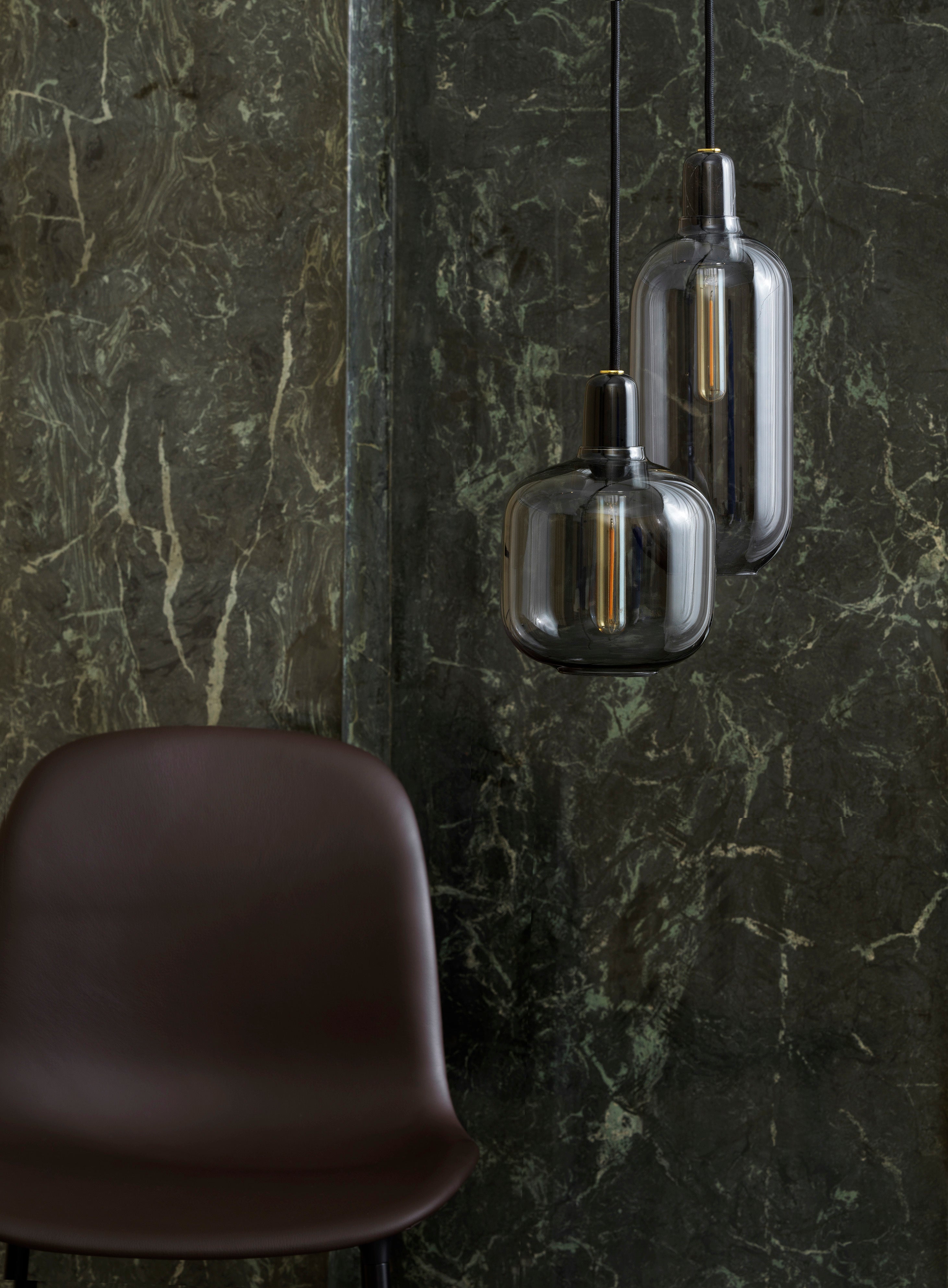 AMP LARGE pendant lamp with smoked glass and black marble