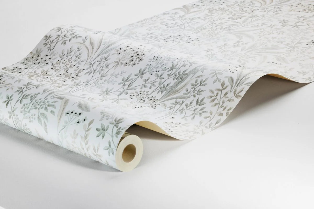 Non-woven paper wallpaper with a botanical pattern NOCTURNE light gray