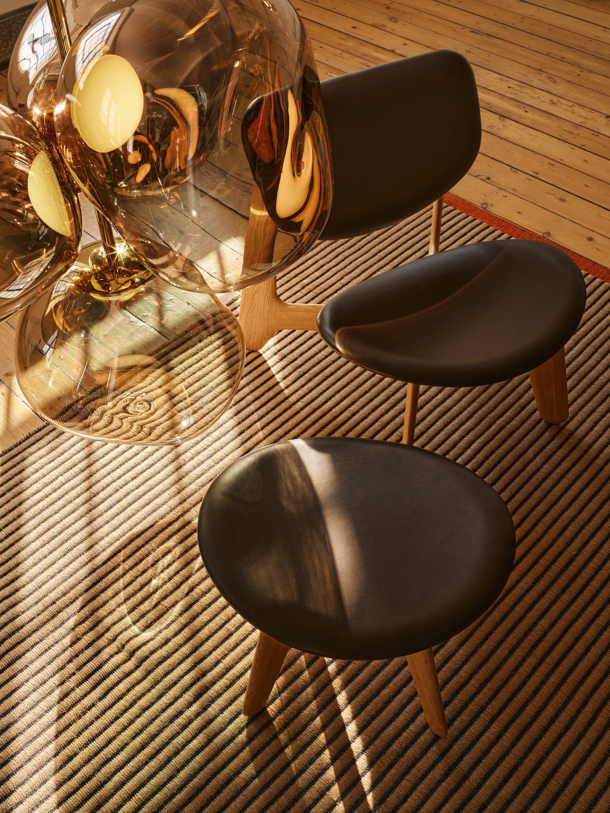 SLAB Armchair in Brown Leather with Oak Base