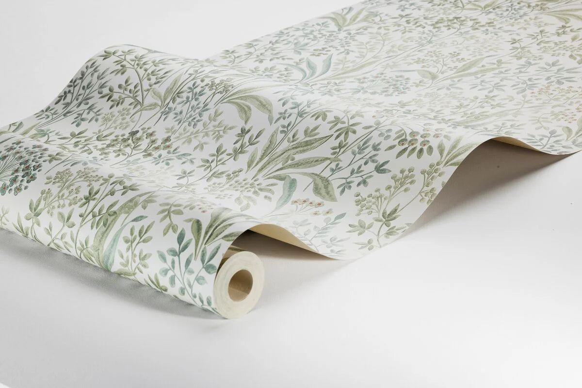 Papírová flizelinová tapeta s rostlinným vzorem NOCTURNE béžová se zelenou