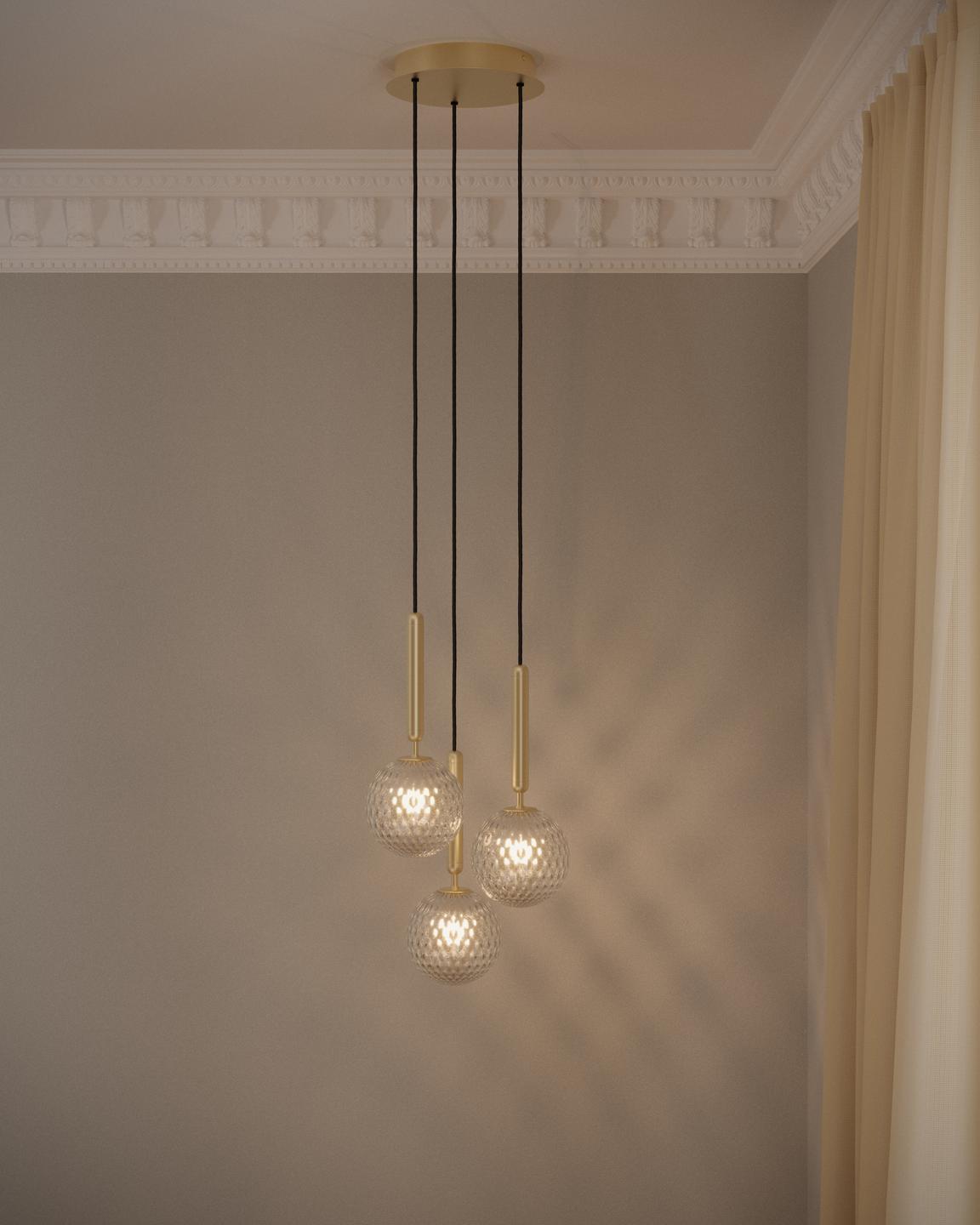 Lampa wisząca MIIRA 3 mosiężny z transparentnym szkłem – mosiądz