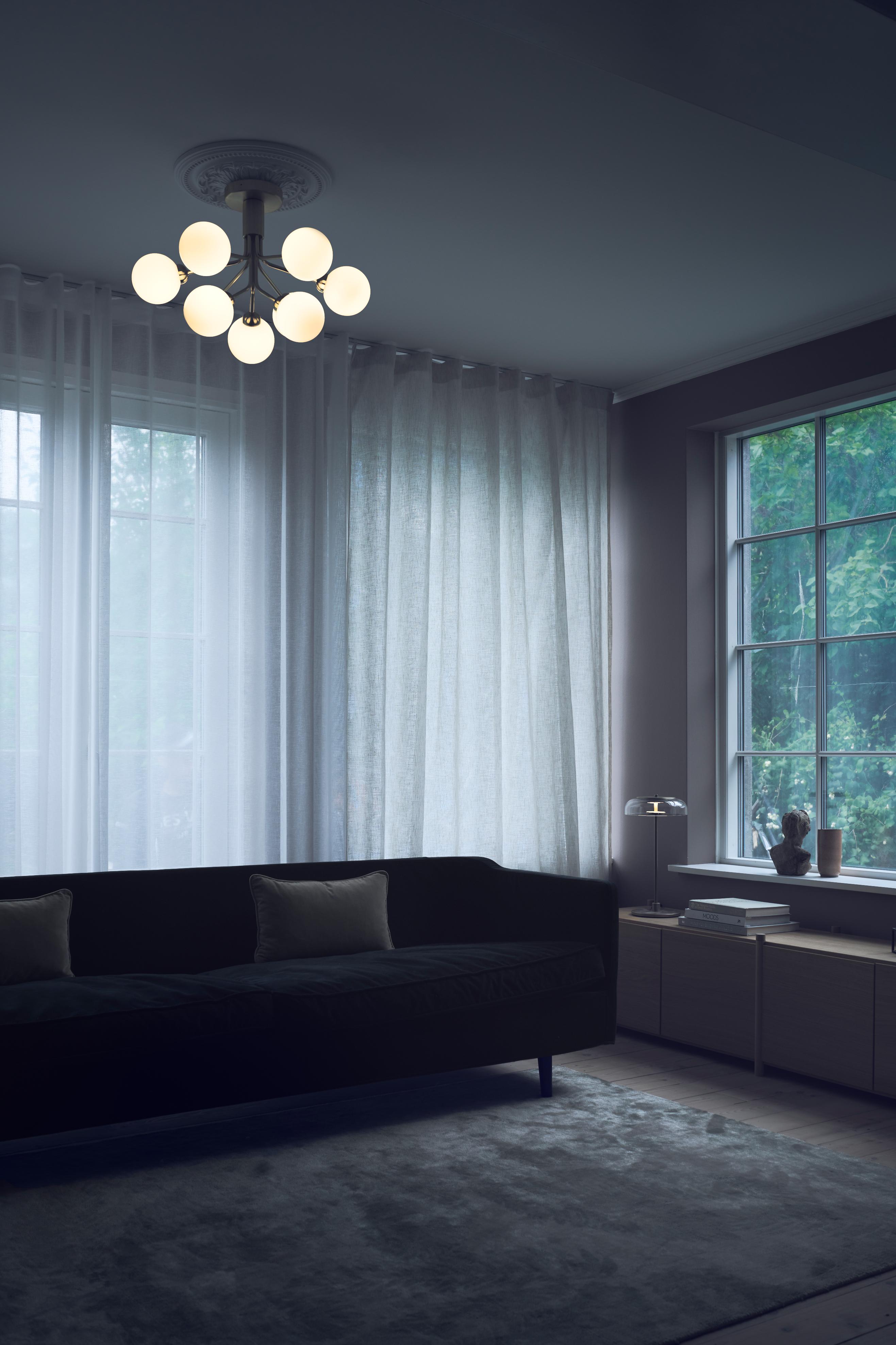 Lampa stropní APIALES 9 mosazná s opálovým sklem