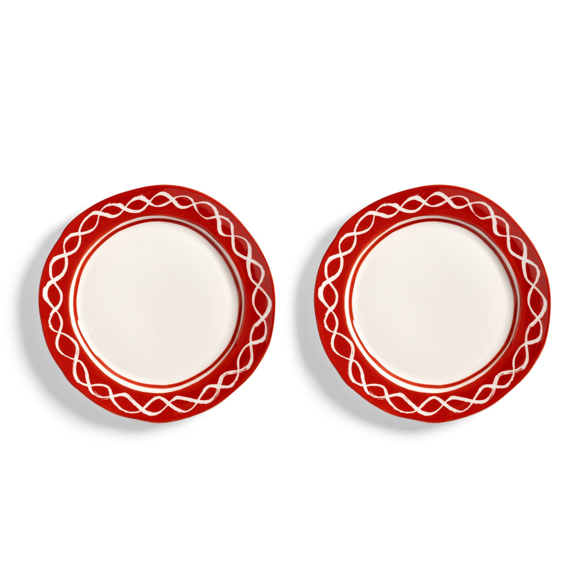 FESTIVO Breakfast Plate Set Red and White Porcelain