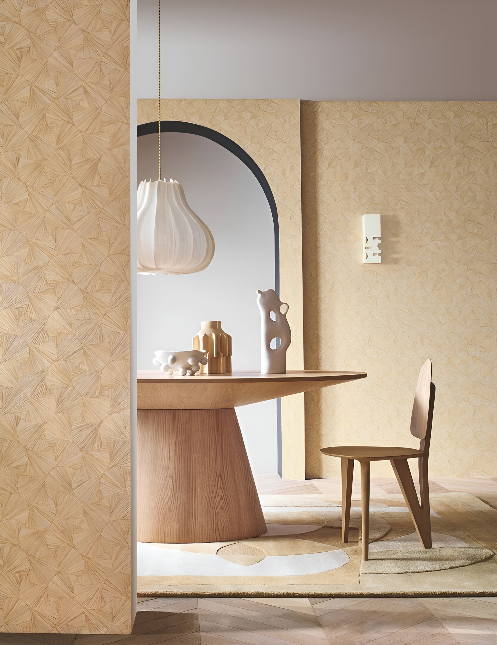 Geometric Textured Wallpaper with Leaf Plant Motif LOMBOK - ÉMERAUDE Emerald
