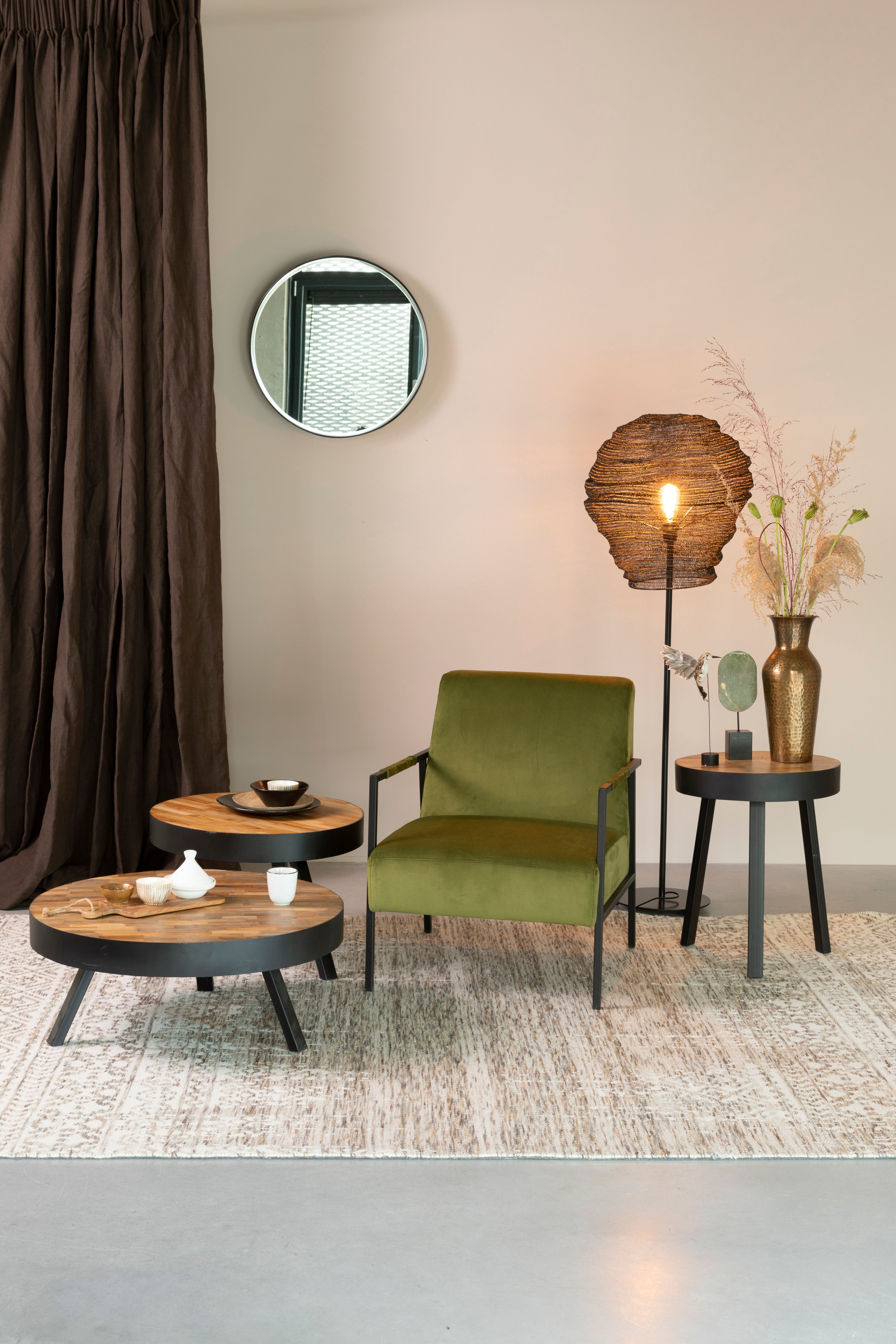 SURI coffee table teak wood with black base