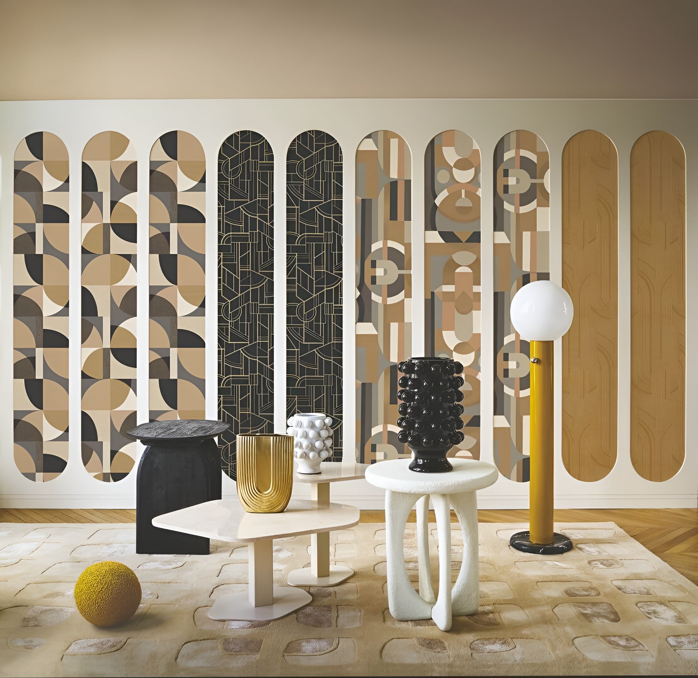 Stained Glass Geometric Pattern Wallpaper VITRAIL - Celadon/Kaki Celadon with Khaki