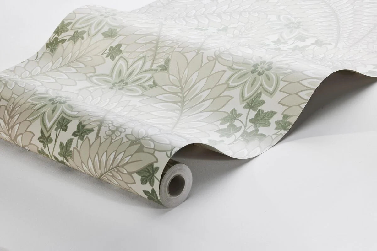 Hidden Ivy Beige and Green Leaf Pattern Wallpaper