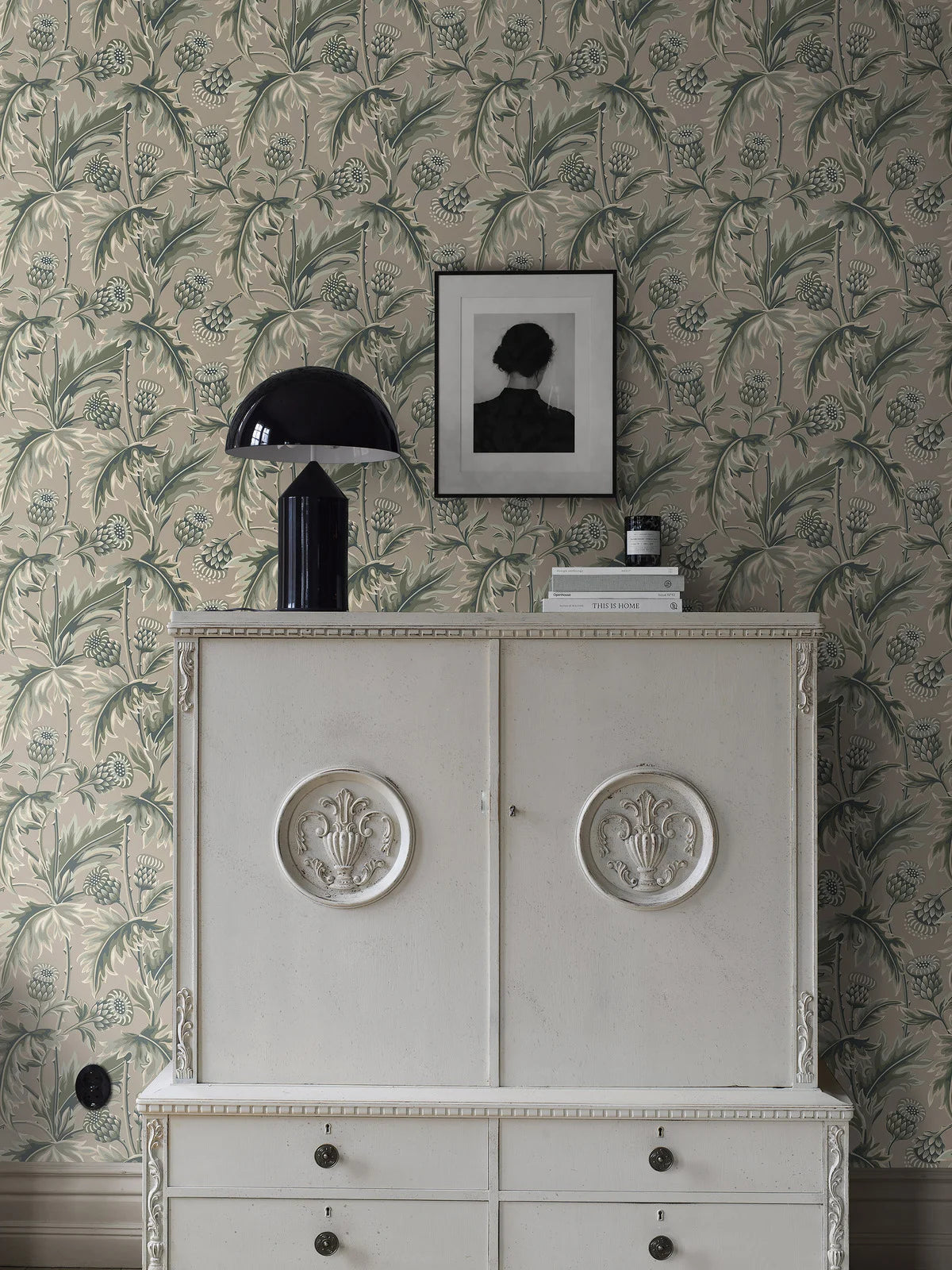 Treasured Thistle Plant Motif Wallpaper in Beige and Green
