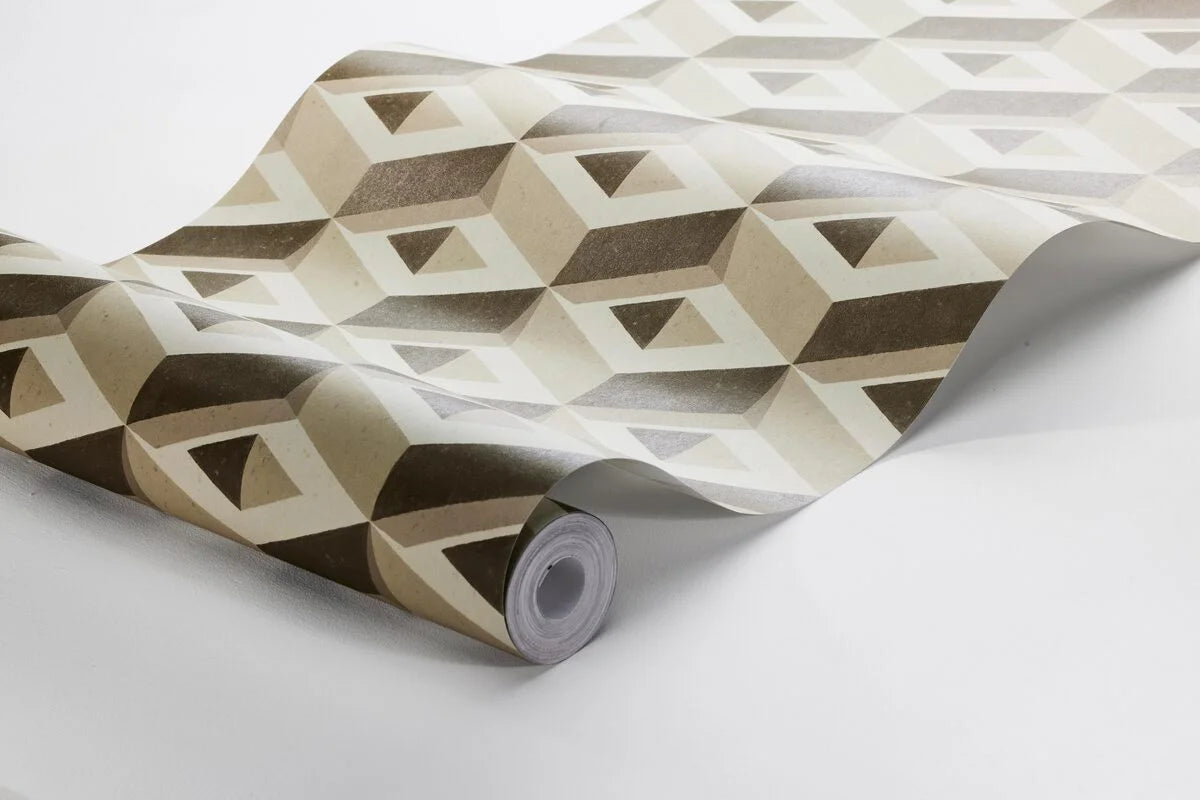 Mural s geometrickým motivem 3D BOXES béžový s hnědým