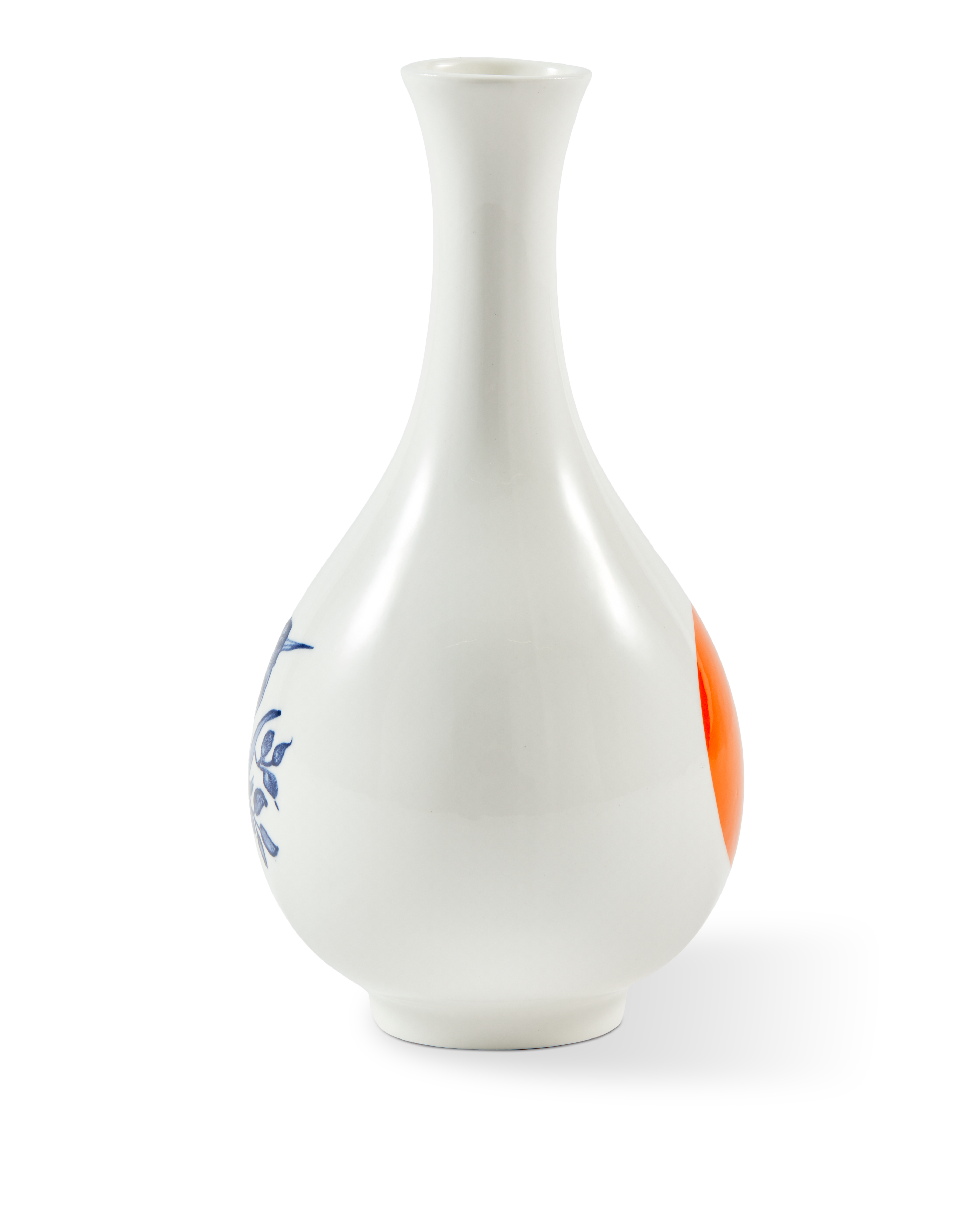 SMALL BIRD White Vase with Orange and Blue
