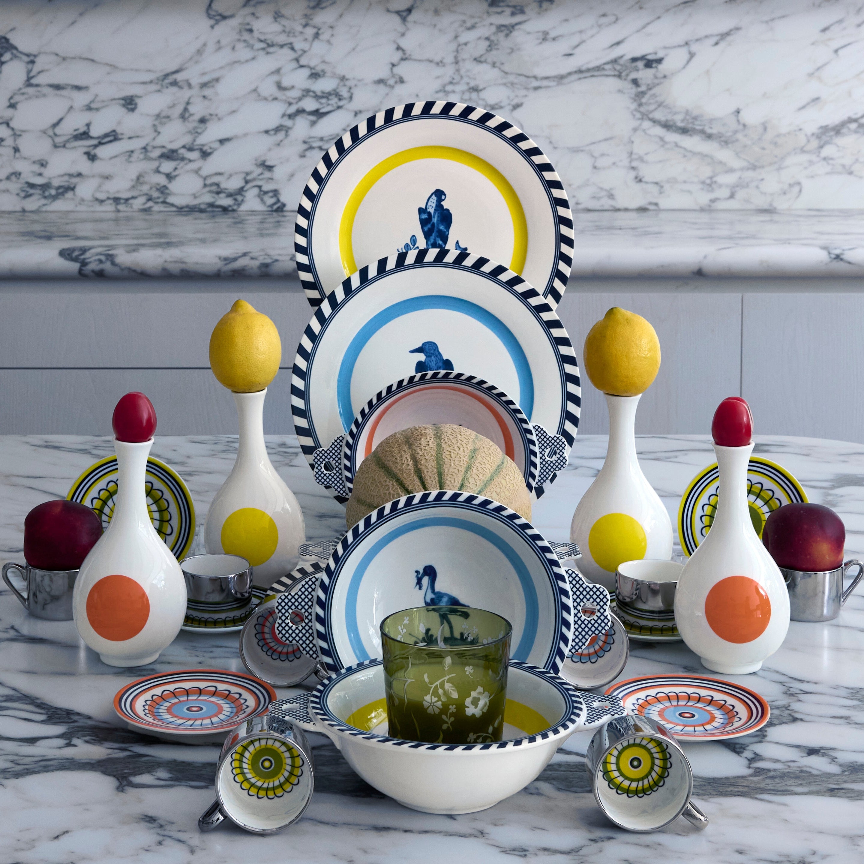 Sada šálků na espresso FLORAL žlutá a olivová