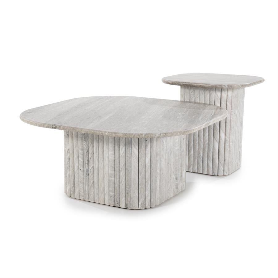 DORIQUE coffee table mango wood and gray marble