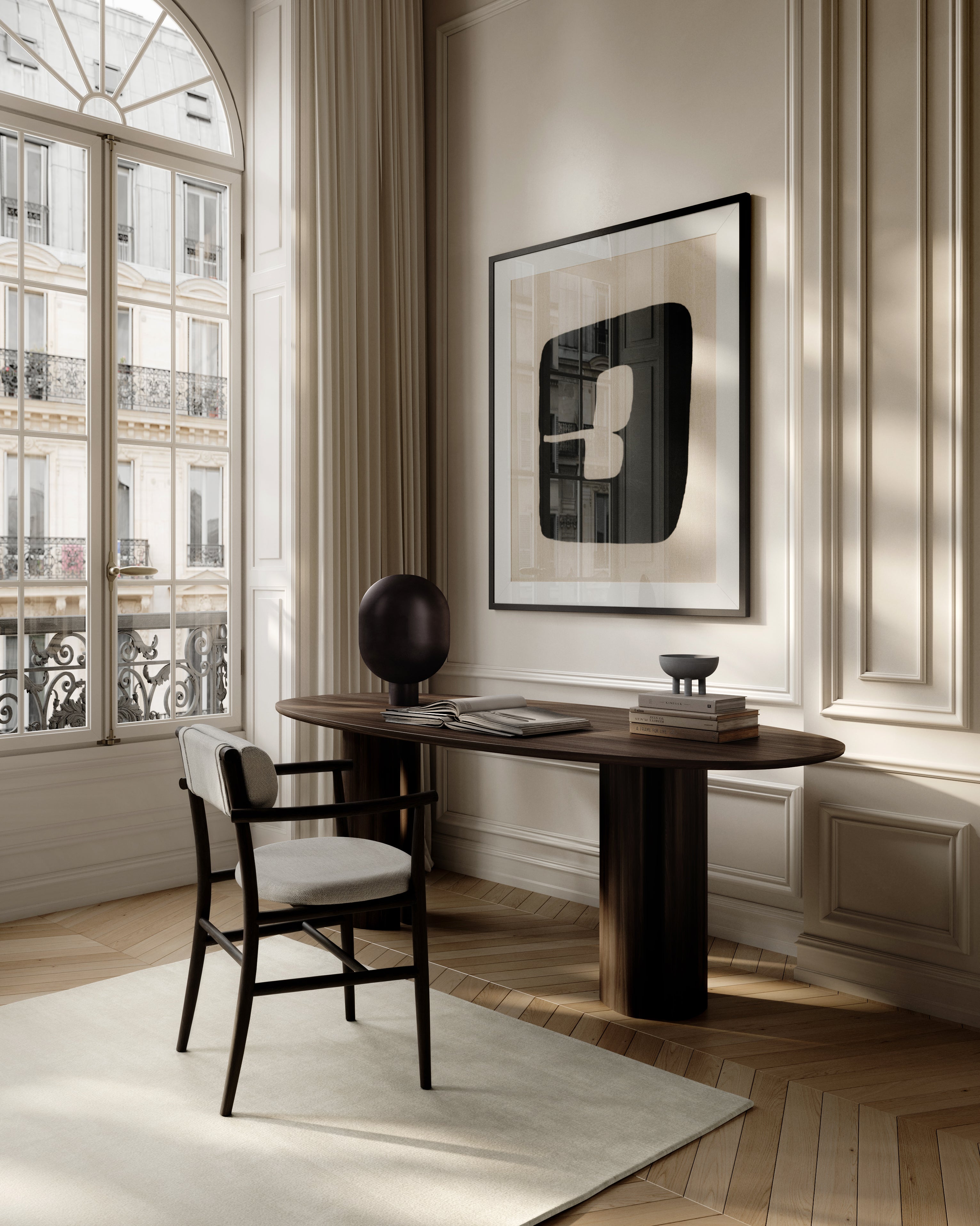 Krzesło z podłokietnikami NAMA beżowy z czarną podstawą