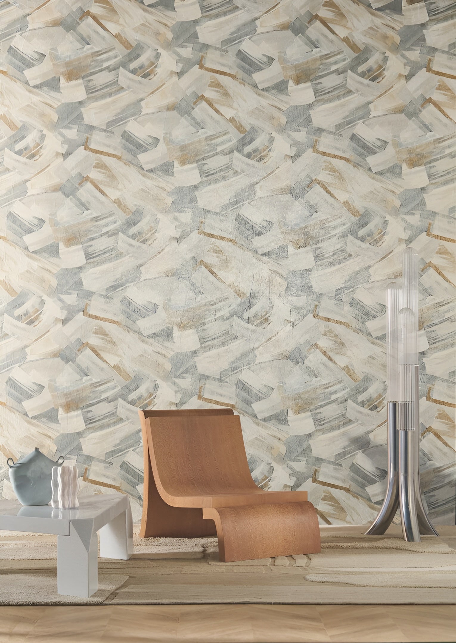 Metallic Wallpaper with Abstract Pattern IMPULSION - PLATINUM PEARL