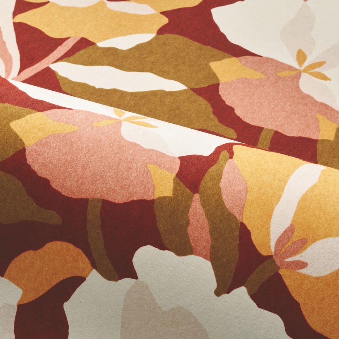 Amaryllis Floral Pattern Wallpaper - Garnet/Blush Burgundy with Pink