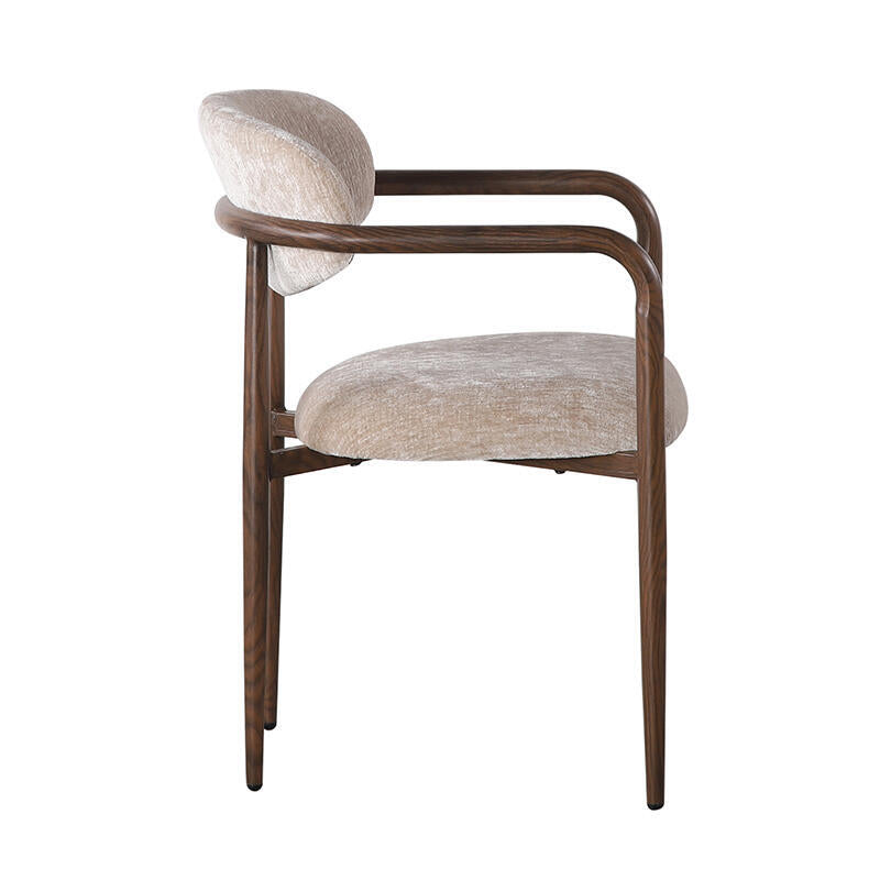 SAKE Armchair in Beige with Dark Wooden Base
