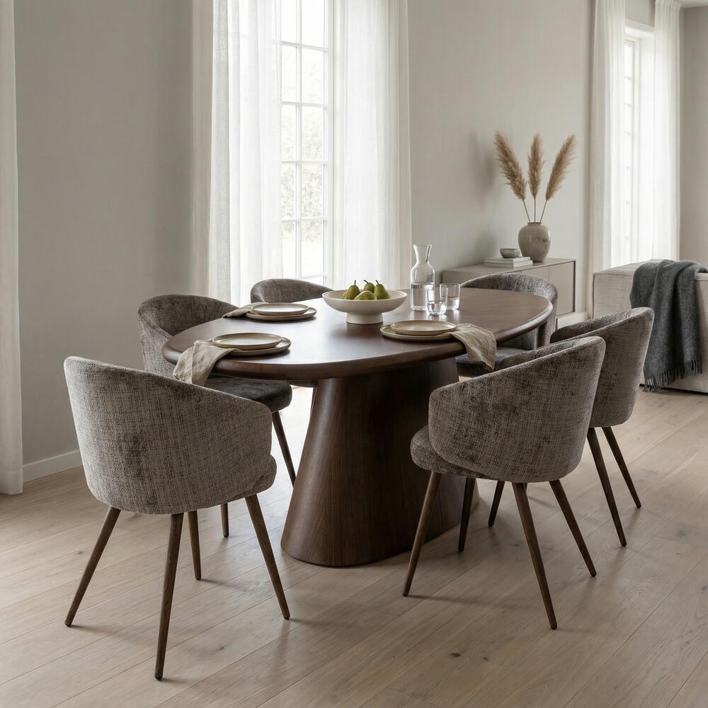 LUNA chair in taupe with a dark wooden base