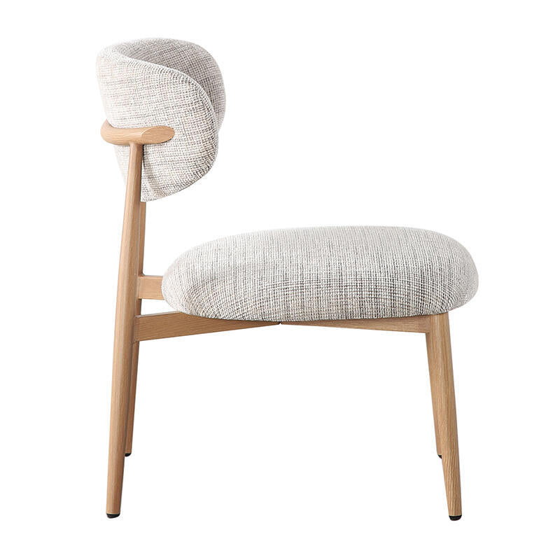 JAPANDI Armchair in Gray-Beige with Wooden Base