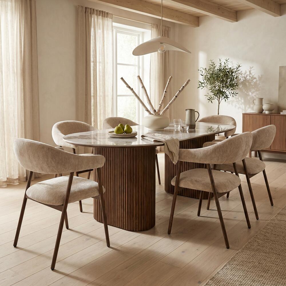 SCANDI Chair in Beige with Dark Wooden Base