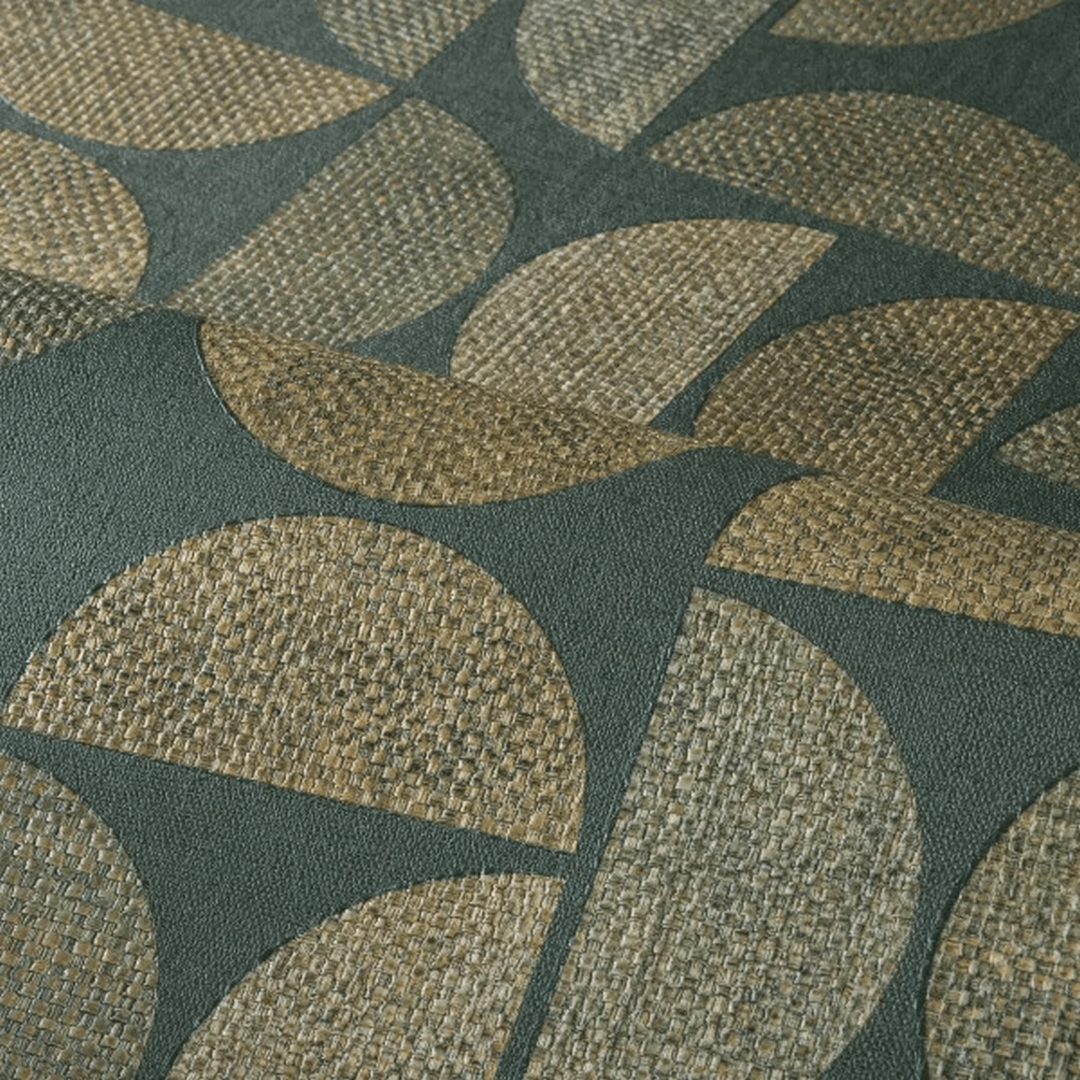 Structural wallpaper imitating raffia with geometric pattern DUALIS - VERT FORÊT green