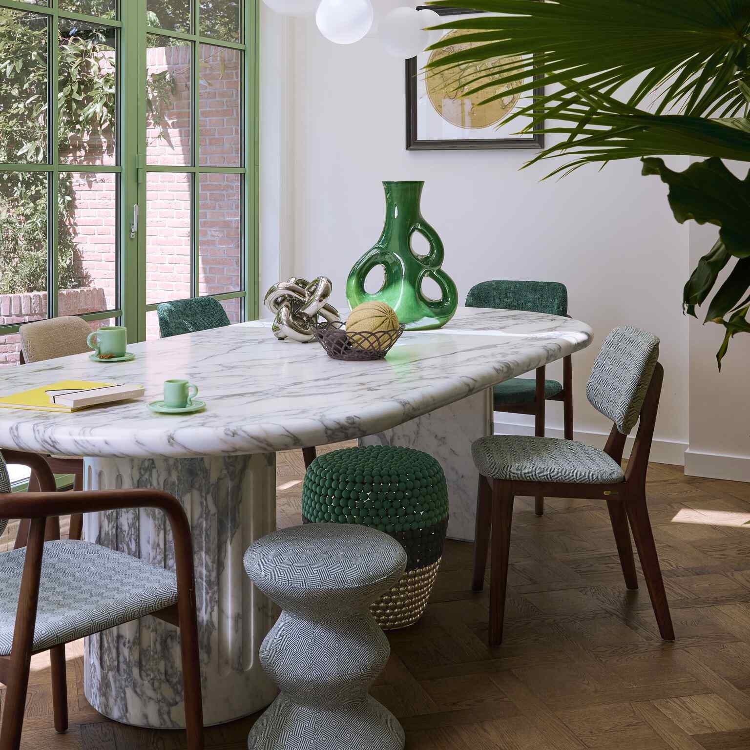 DOT stool green with black and silver