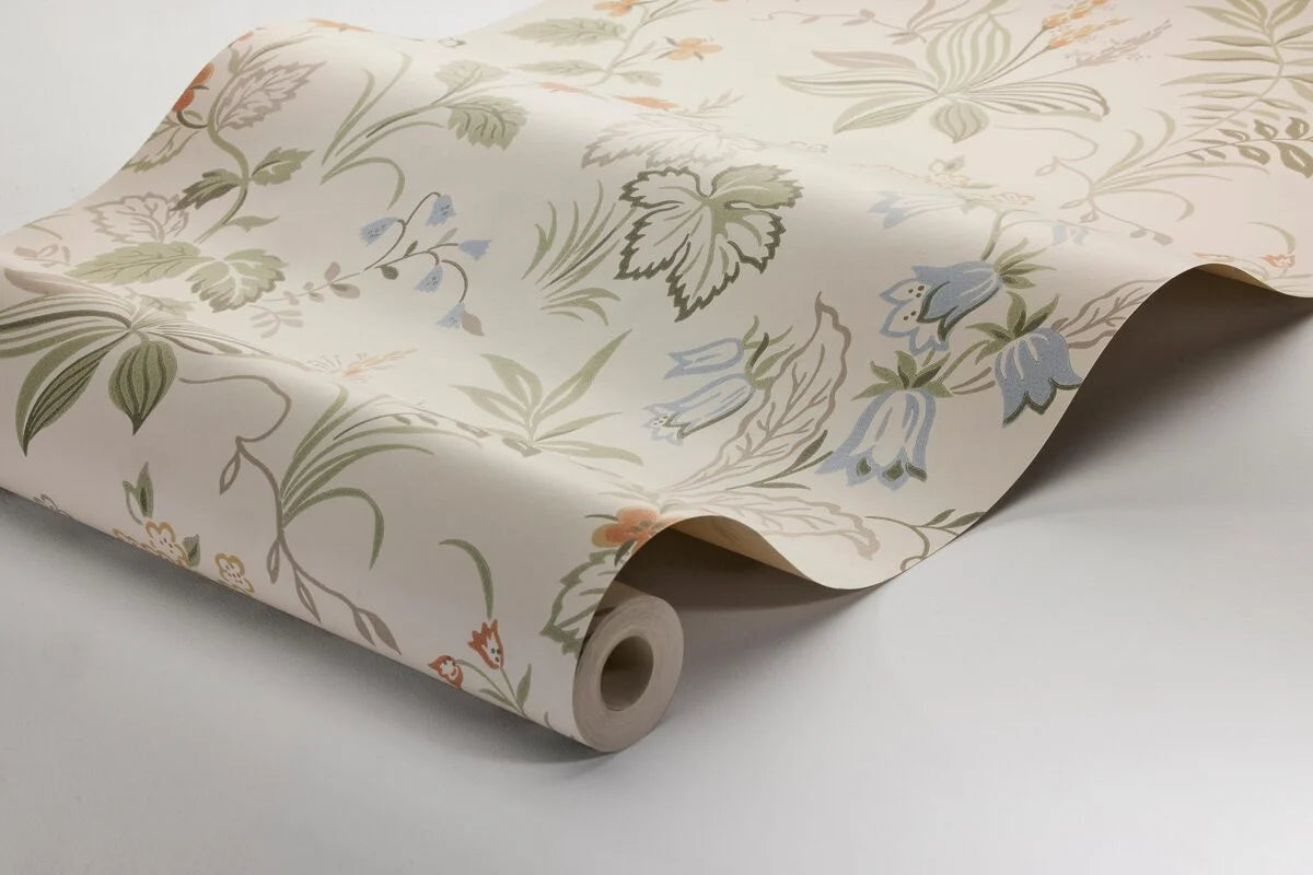 Tapeta s rostlinným motivem FOLKLORE krémová se zelenou