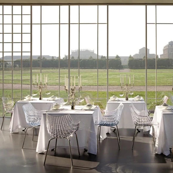 White Meridiana chair with a chrome base