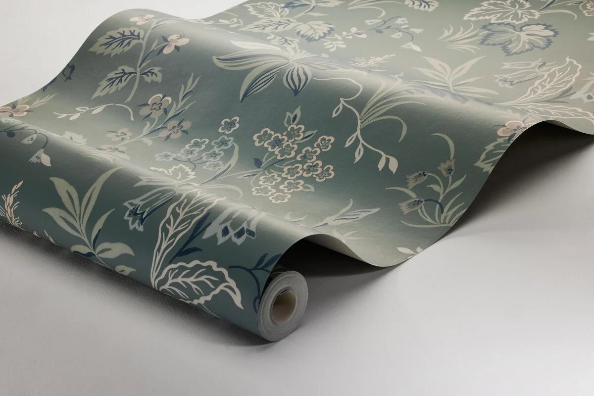Tapeta s rostlinným motivem FOLKLORE, tlumená zelená