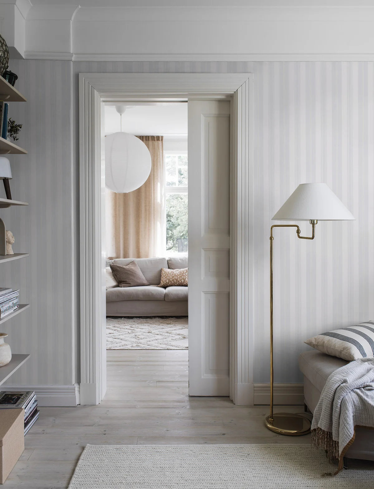 GUSTAF Striped Pattern Wallpaper in Muted Green and White