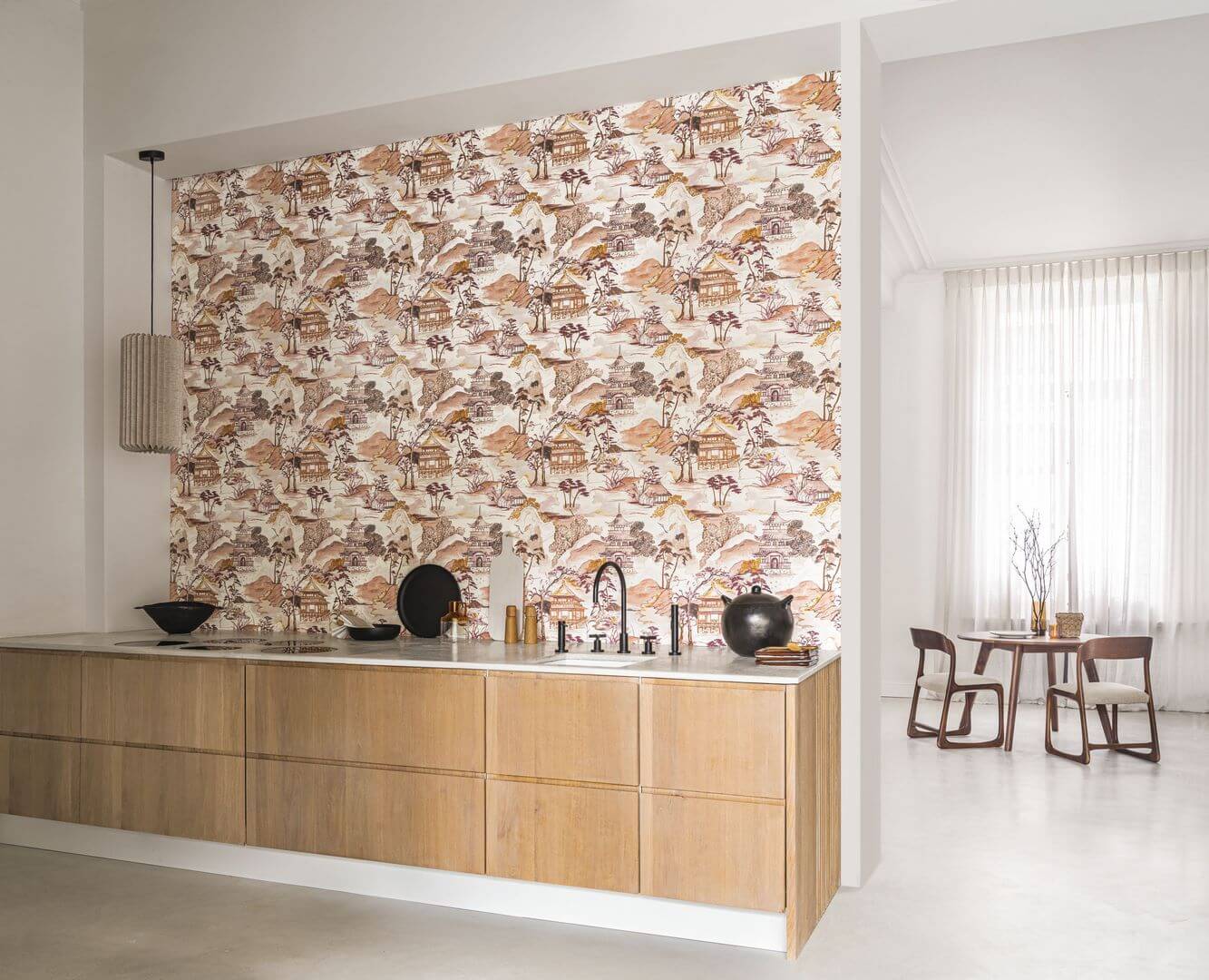 Strukturovaná tapeta s orientální krajinou NARA - VERT IMPERIAL zelená