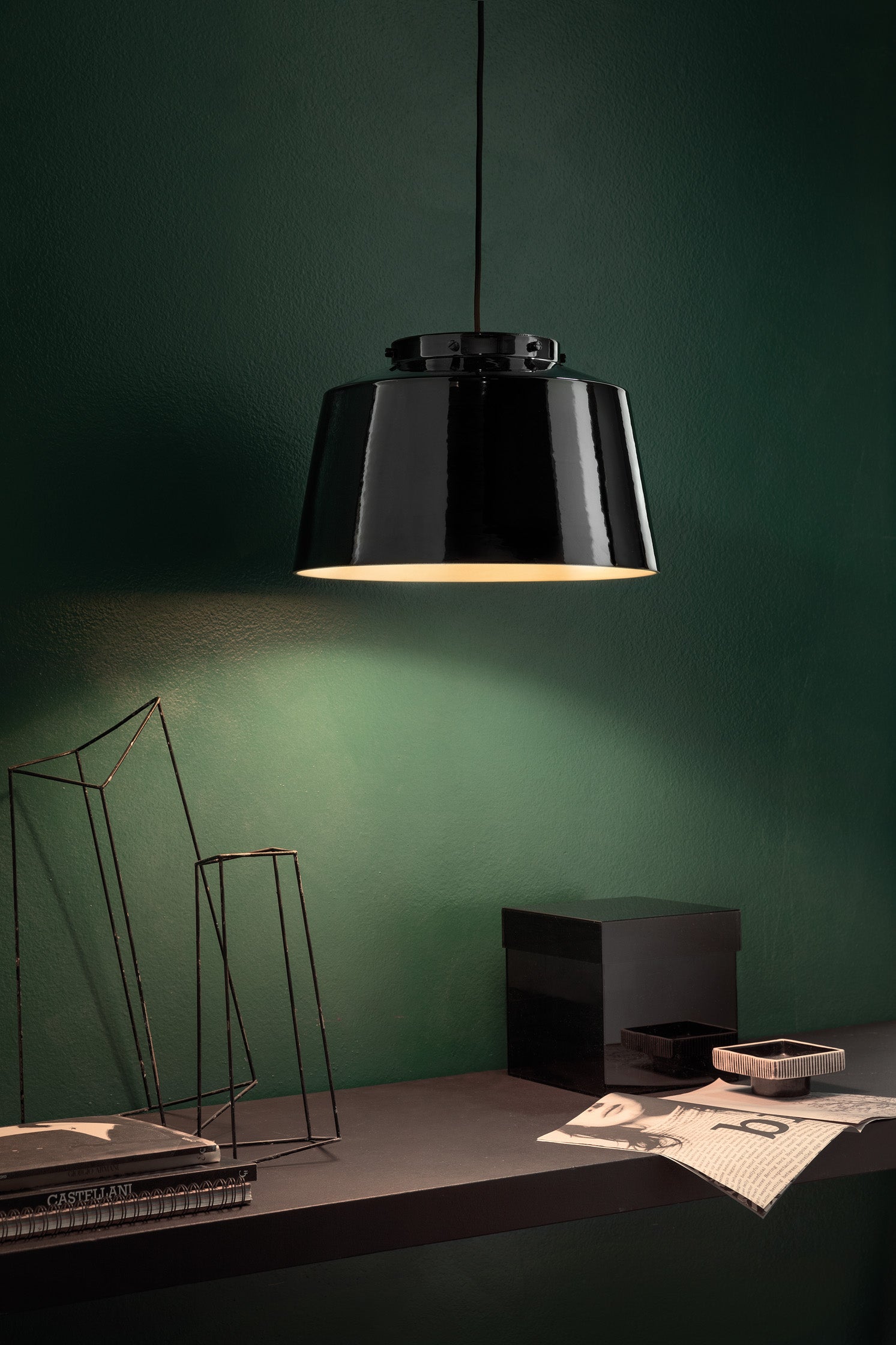 50's Red Ceramic Pendant Lamp