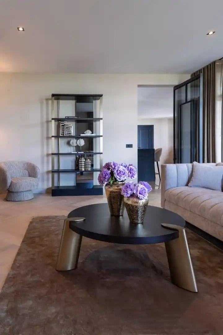 BRODY black coffee table with brass base