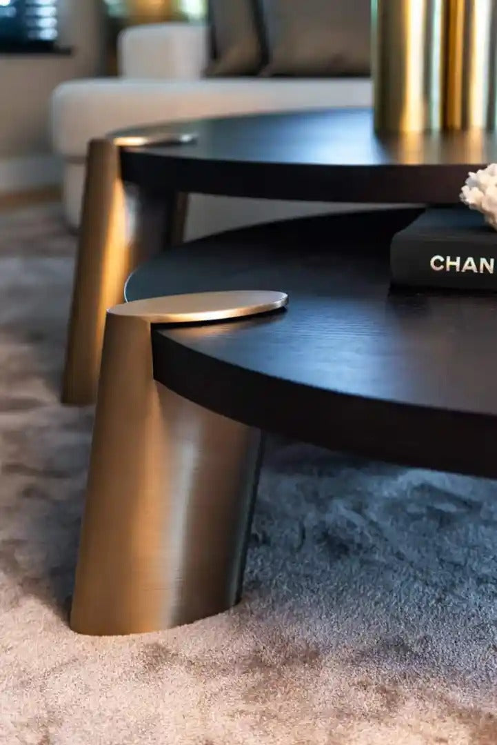 Sada konferenčních stolků BRODY černá s mosazným podstavcem