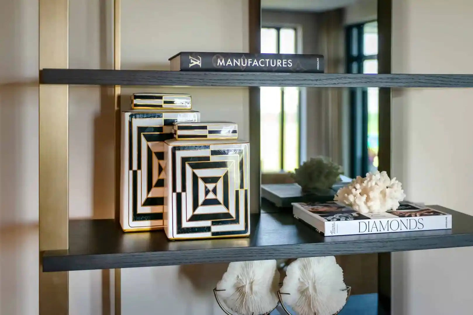 RIGLEY black shelf with brass finish