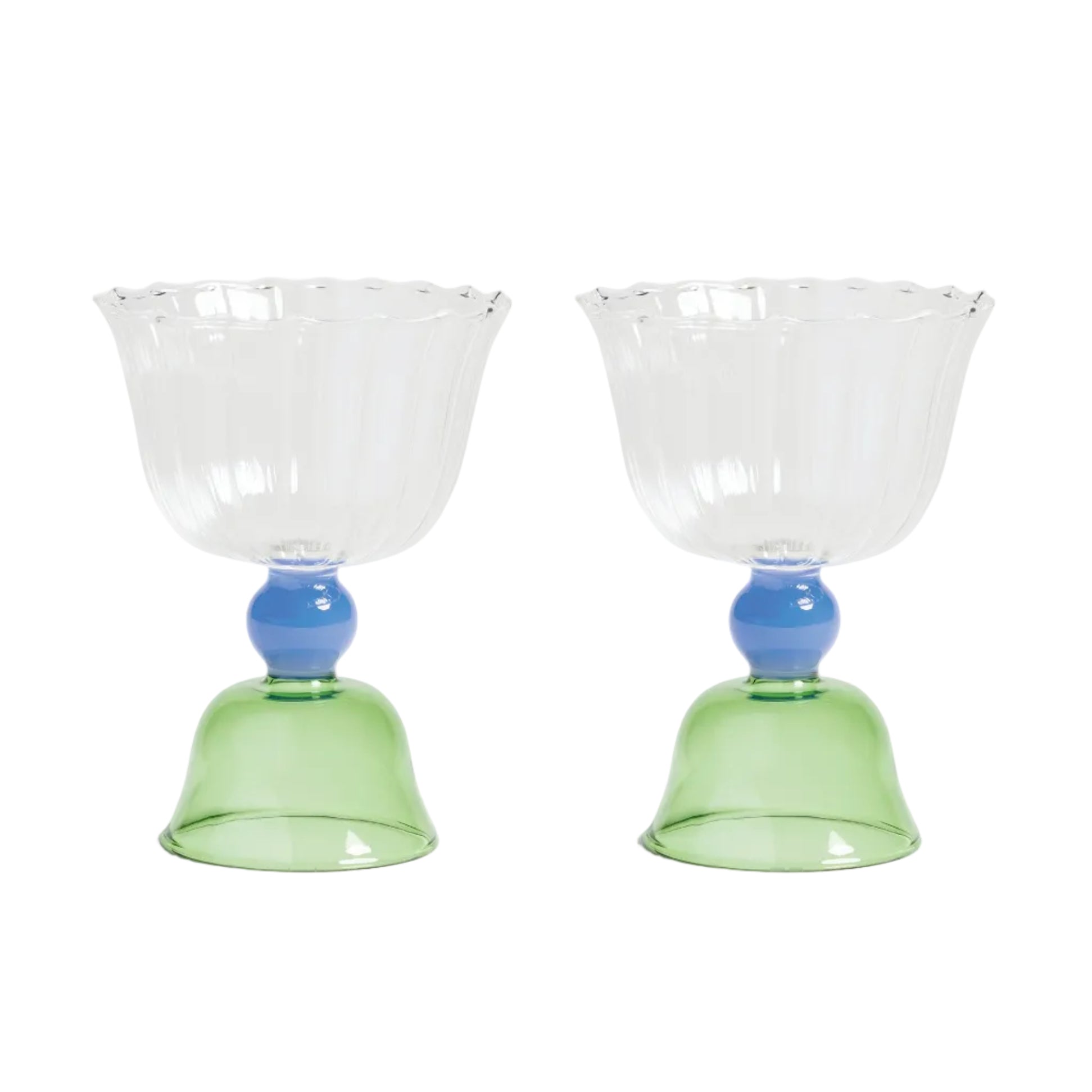 Set of Tulip Glasses in Green with Blue