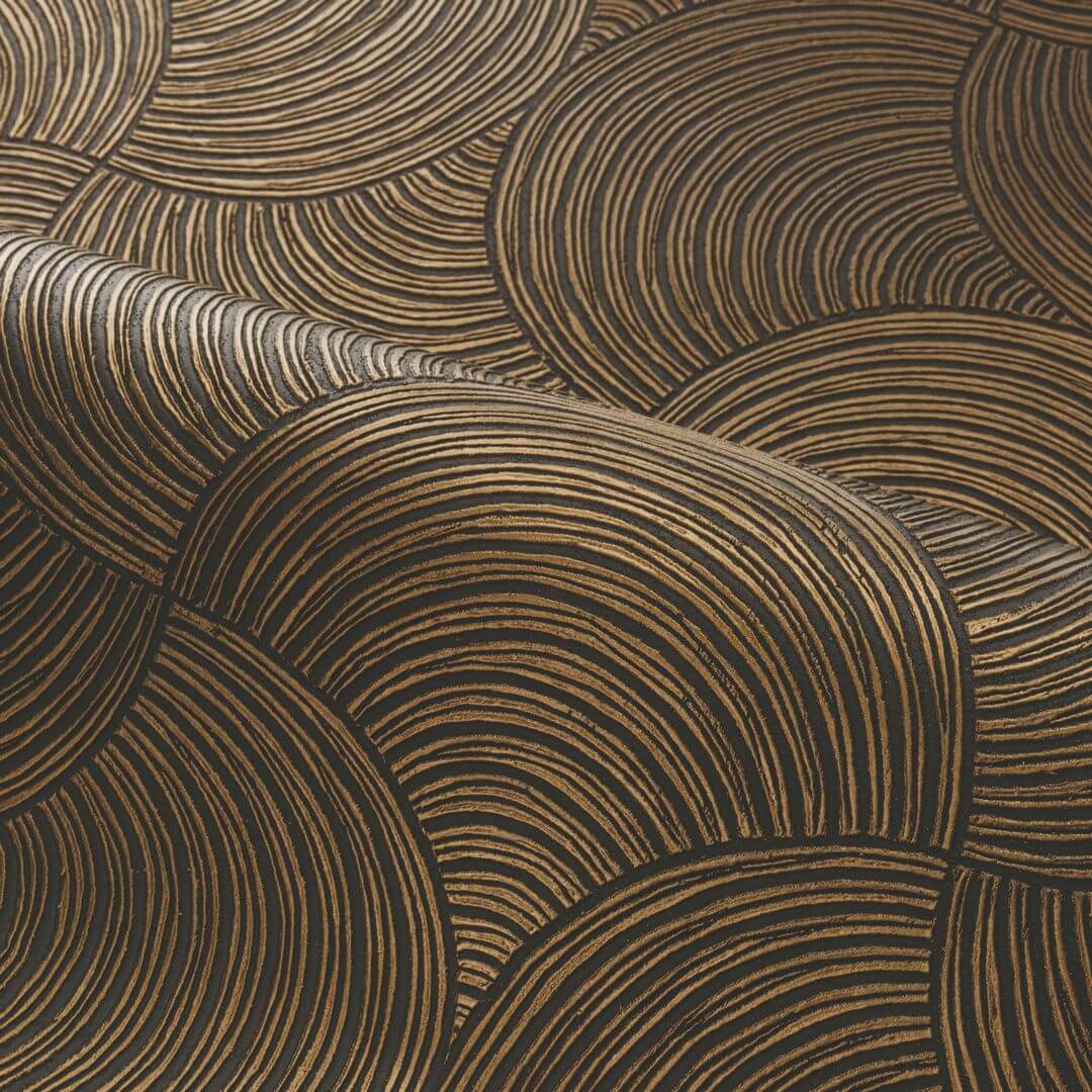 Metallic Structural Wallpaper with Geometric Pattern METEORE - NOIR/DORÉ Black with Gold