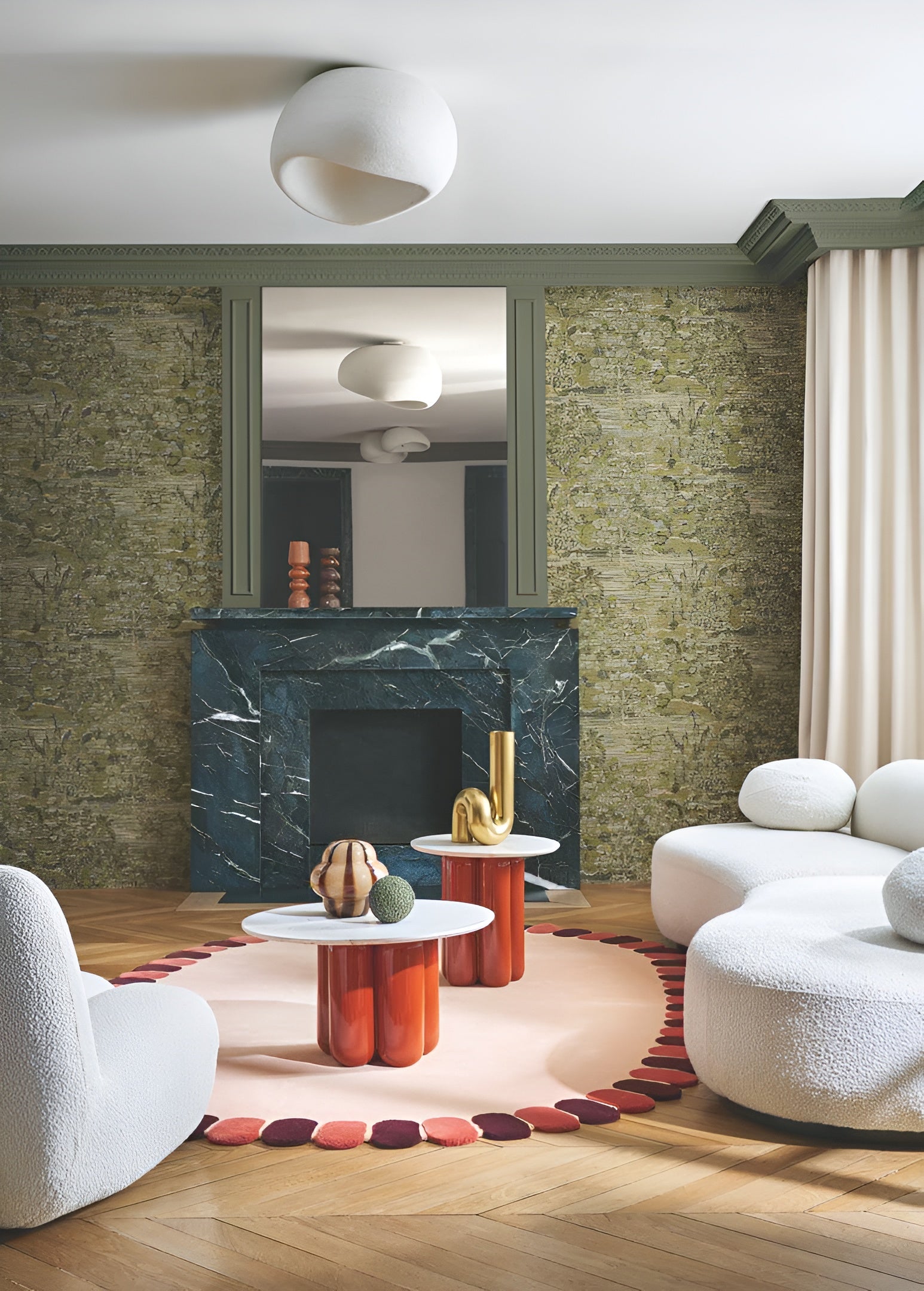 Textilní tapeta se strukturovaným rostlinným vzorem listů VERDURE - ZELENÁ