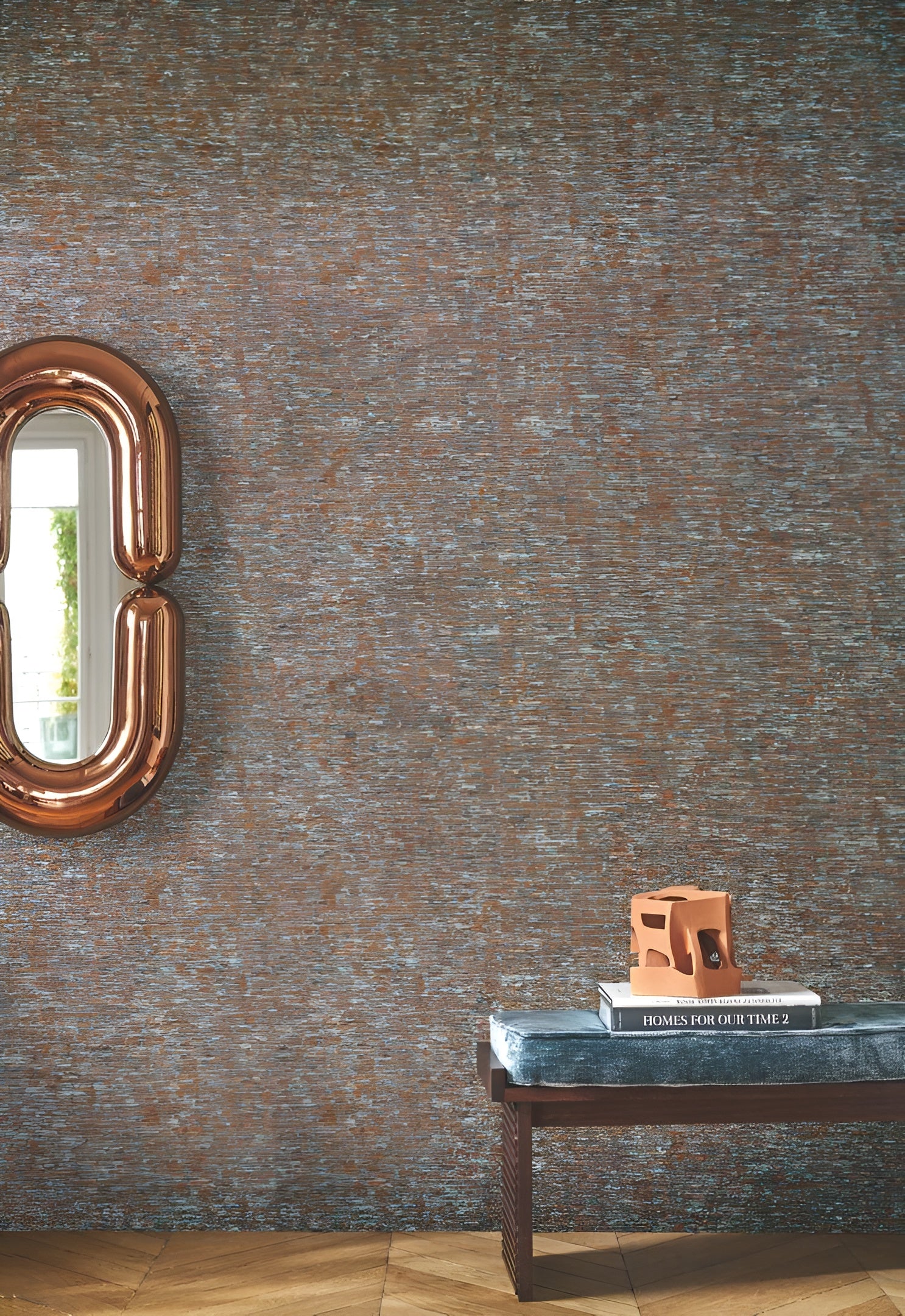 Textilní strukturovaná tapeta ARTOIS - ORANŽOVÁ MODRÁ pomerančová s modrou