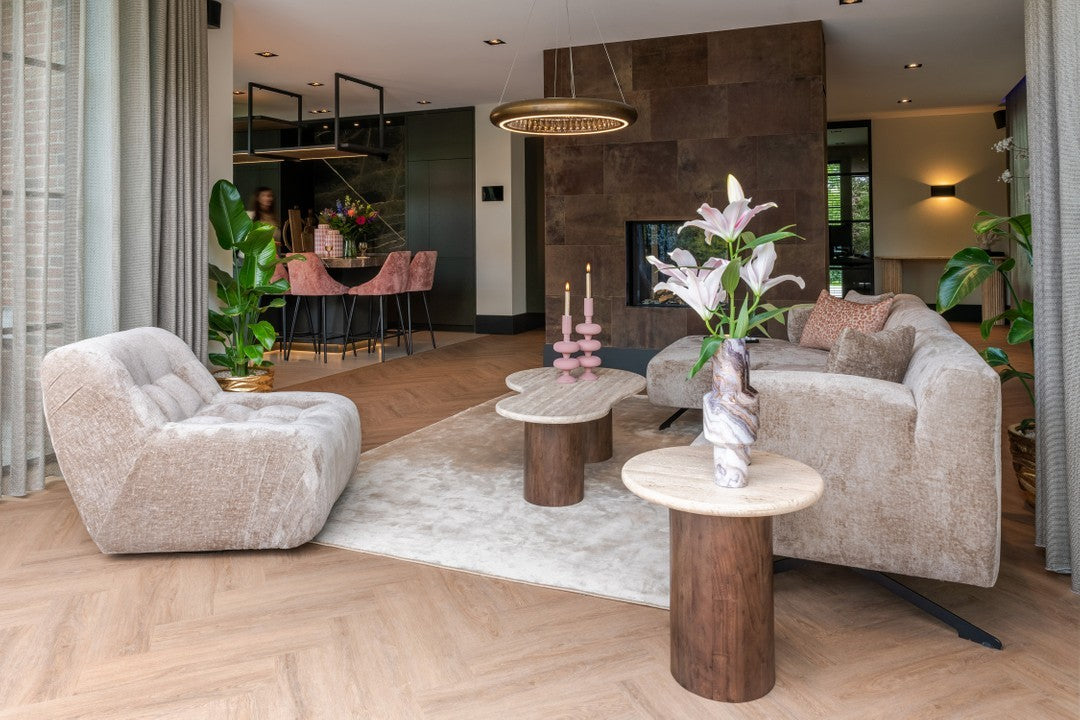 DOUGLAS coffee table travertine with wooden base