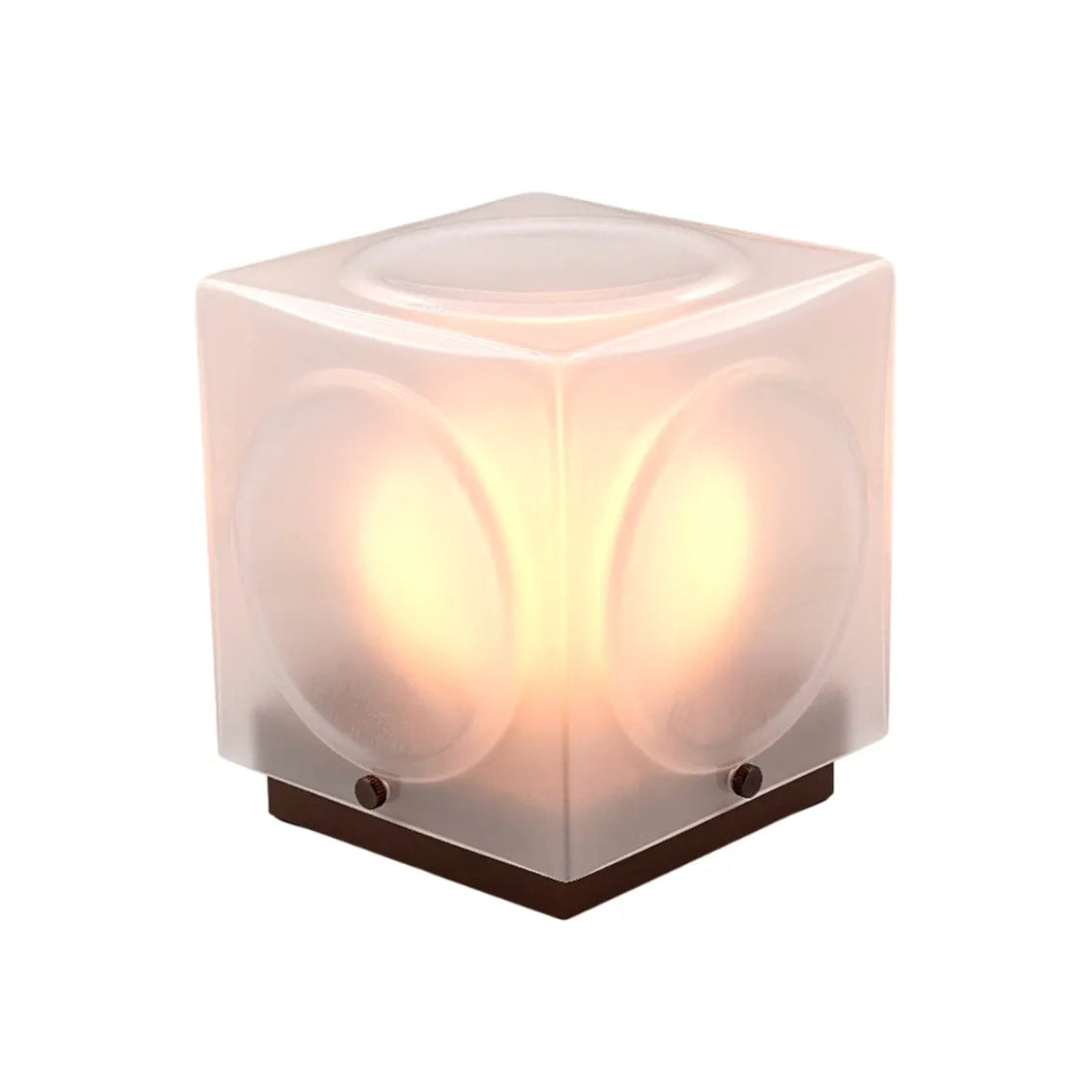 Přenosná lampa CHANT s matným stínidlem a hnědým podstavcem.