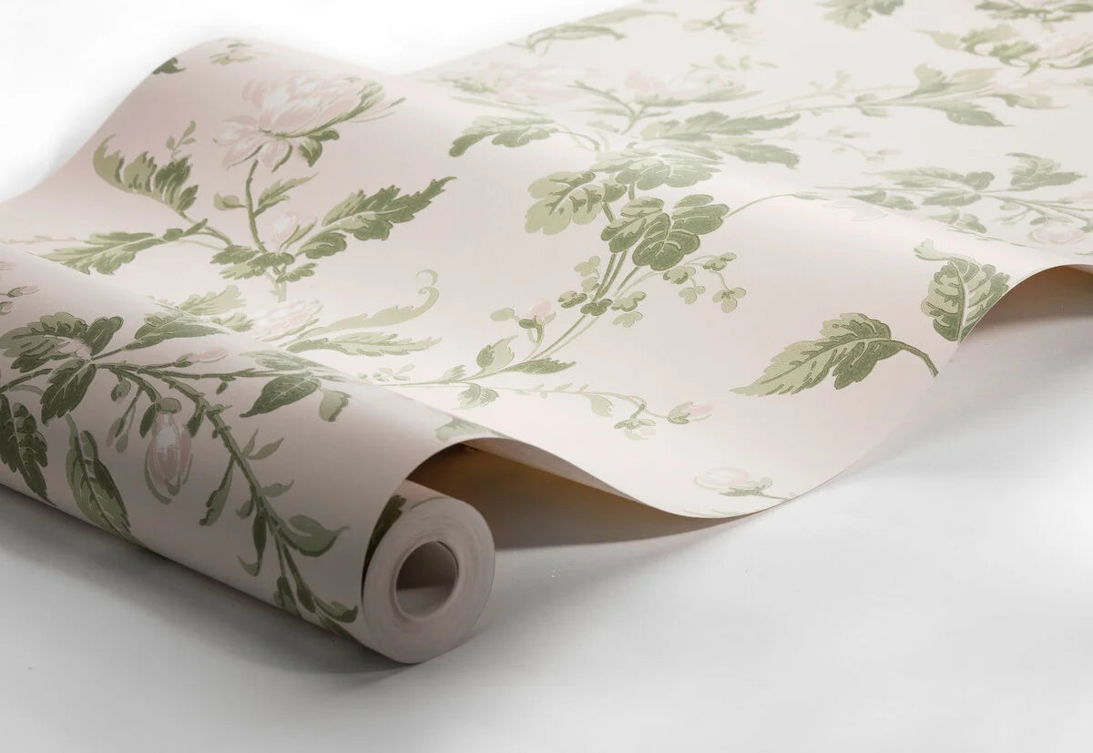 Papírová flizelinová tapeta s rostlinným vzorem BLOMSLINGA růžová se zelenou