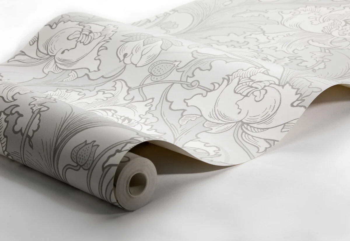 Papírová flizelinová tapeta s rostlinným vzorem SIRI perlově šedá s krémovou