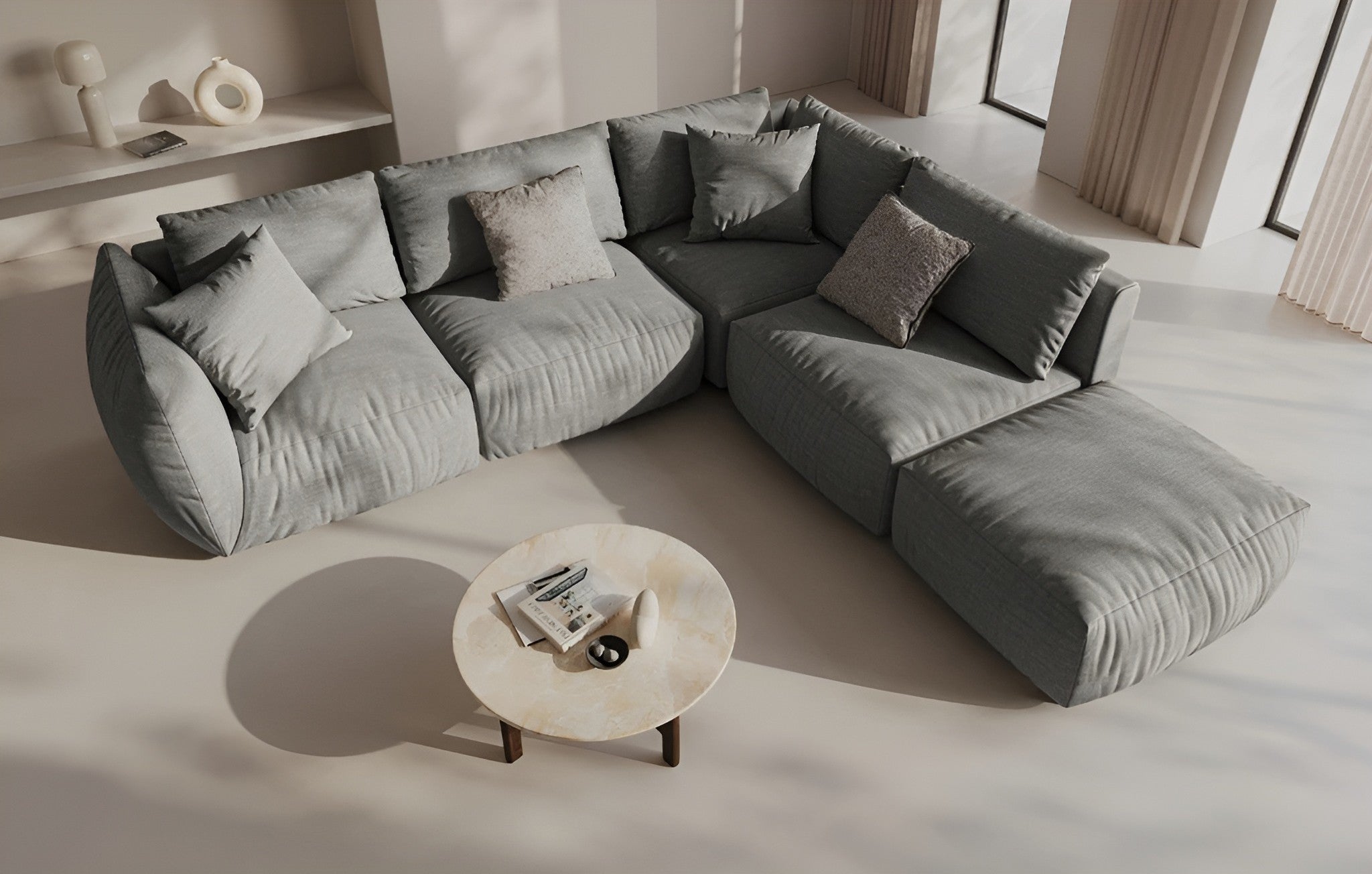 Sofa modulární sametová CHRIS - pravý prvek šedý