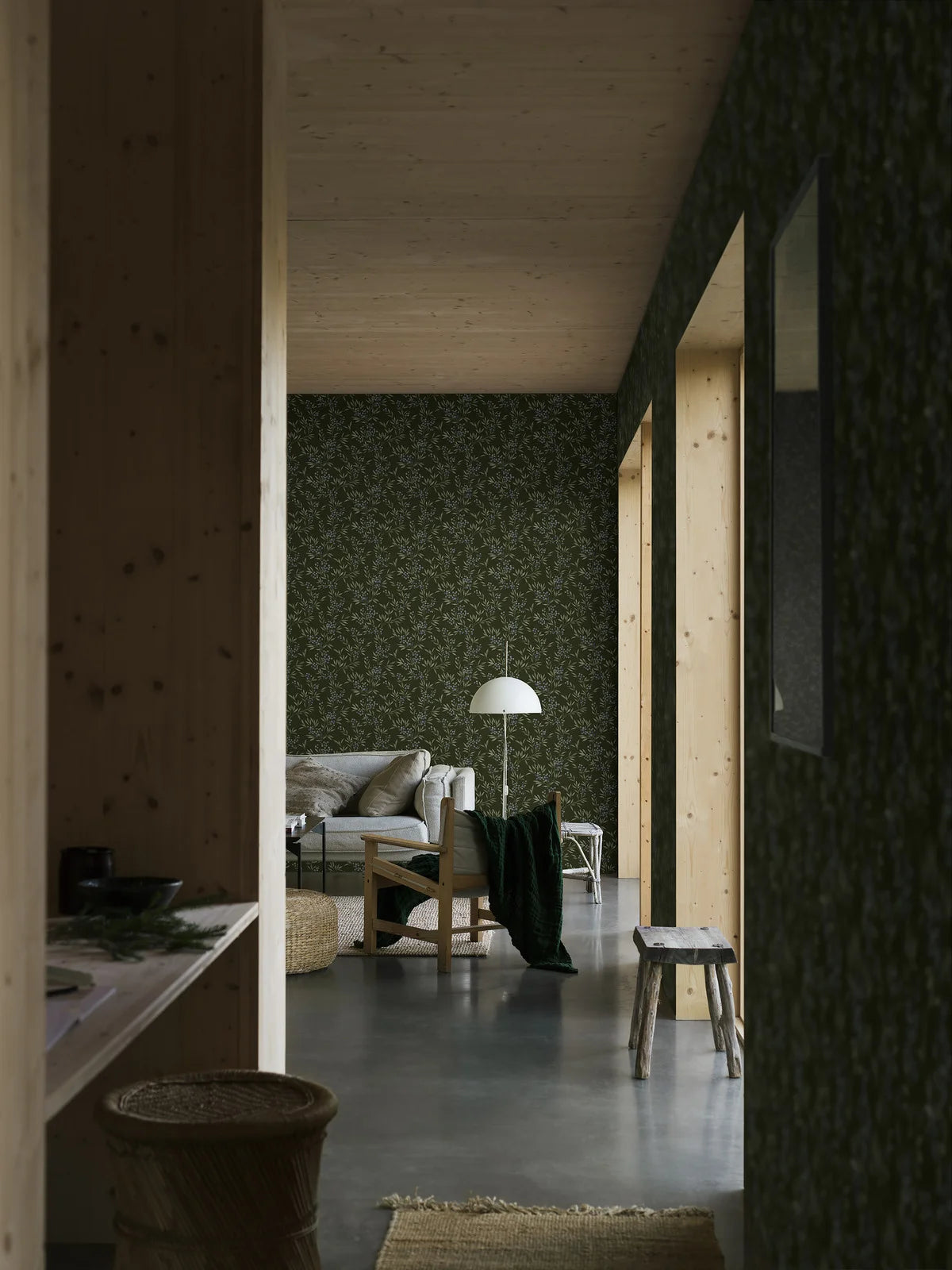 Tapeta s rostlinným motivem FOREST BERRIES zelená s modrou